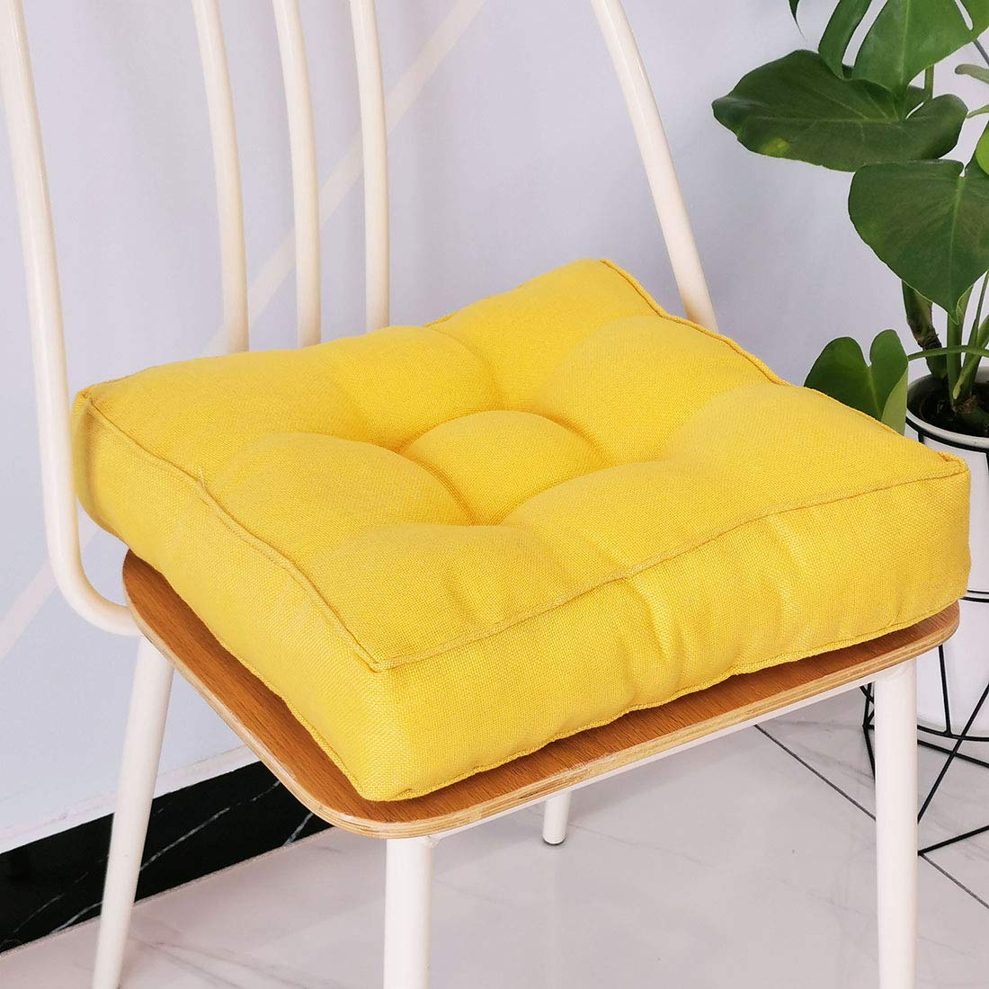 Cojín de Asiento de Silla Relleno Cuadrado de Lino sintético, Cojines de Silla firmes y Suaves, Asiento cómodo para Oficina, hogar o automóvil 20 "x 20" Amarillo