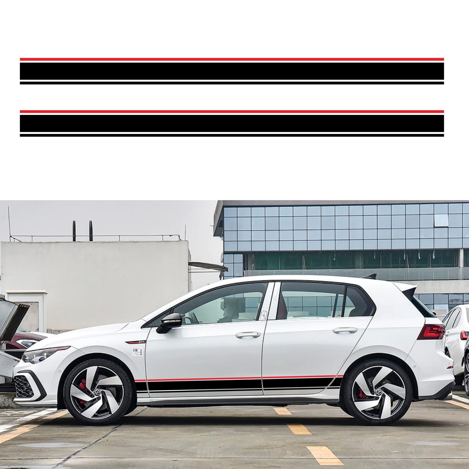 Universal Sports Racing Stripe Lattice Totem Stickers Decals DIY Car Decal Stripe Vinyl Stickers Decoration Racing Accessories for Truck Auto Car Body Side Door78.7 X4.9(2pcs) (Red and Black)