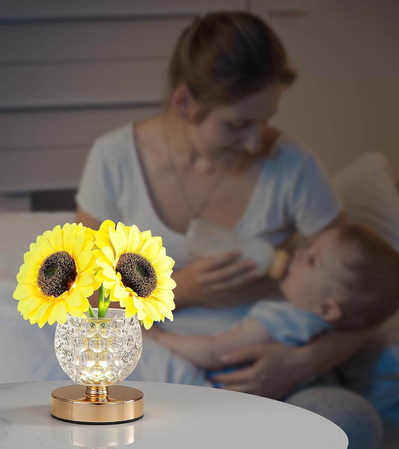 AIHYING Sunflower Lamp, Rechargeable Cordless Touch Lamp with 3-Color Dimming, Crystal Flower Night Light for Bedroom, Gift for Mom/Women, Mother's Day/Birthday
