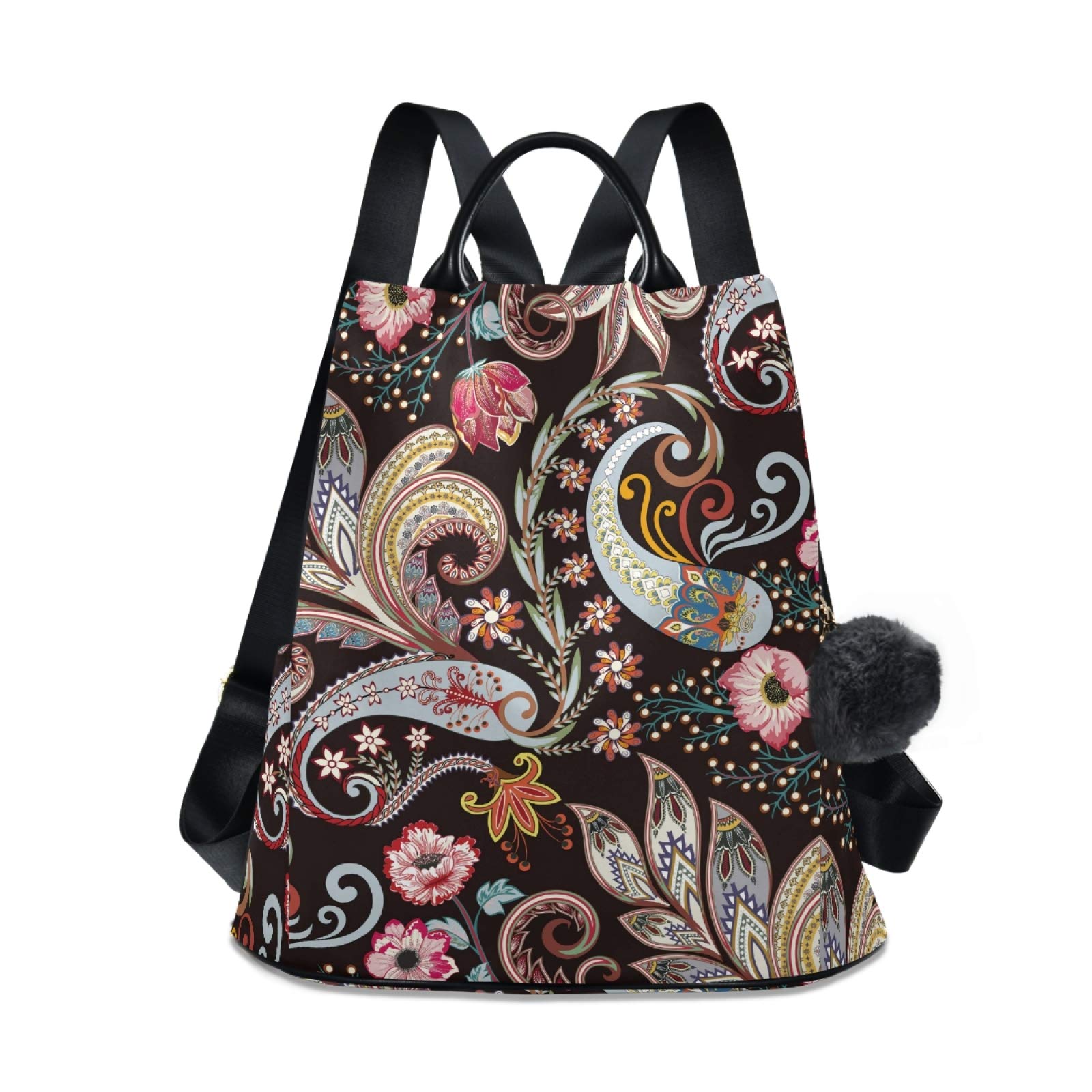 ALAZA Paisley Ornate Curls Blossom Red Poppy Flower Backpack Purse for Women Anti Theft Fashion Back Pack Shoulder Bag