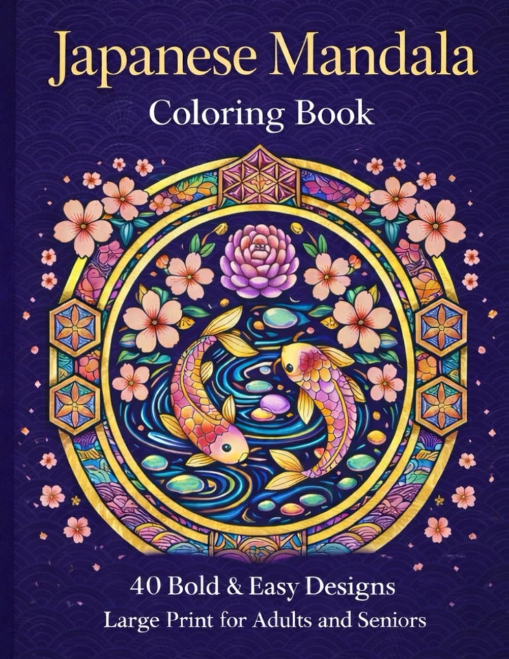 Japanese Mandala Coloring Book: 40 Bold & Easy Designs Large Print for Adults and Seniors