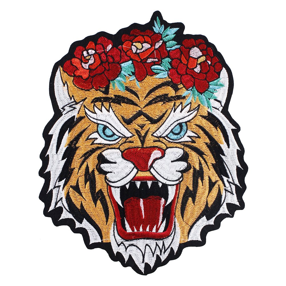 1piece Flower Tiger Head Embroidery Fabric Patches Motif Badges Applique Iron on for Clothes Decorated Sewing Supplies