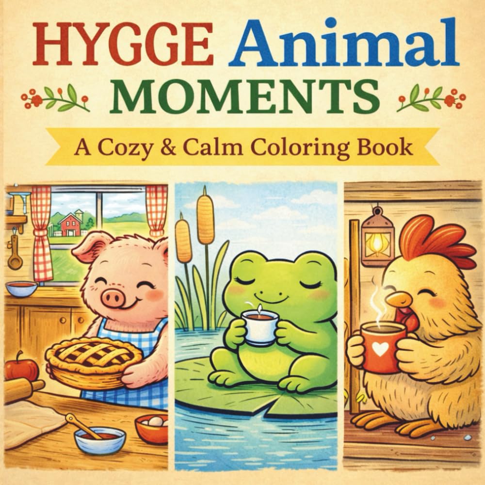 Hygge Animal Moments: A Cozy Coloring Book For Adults