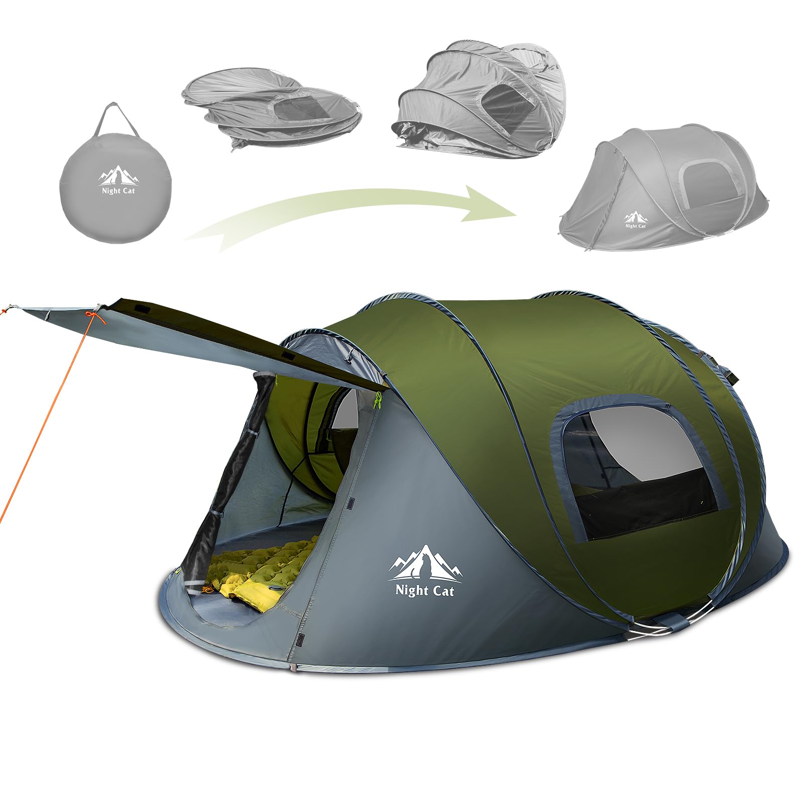 Night Cat Wurfzelt 2 4 Personen Wasserdicht: Camping Zelt für Outdoor Sport Picknick Wandern Reisen