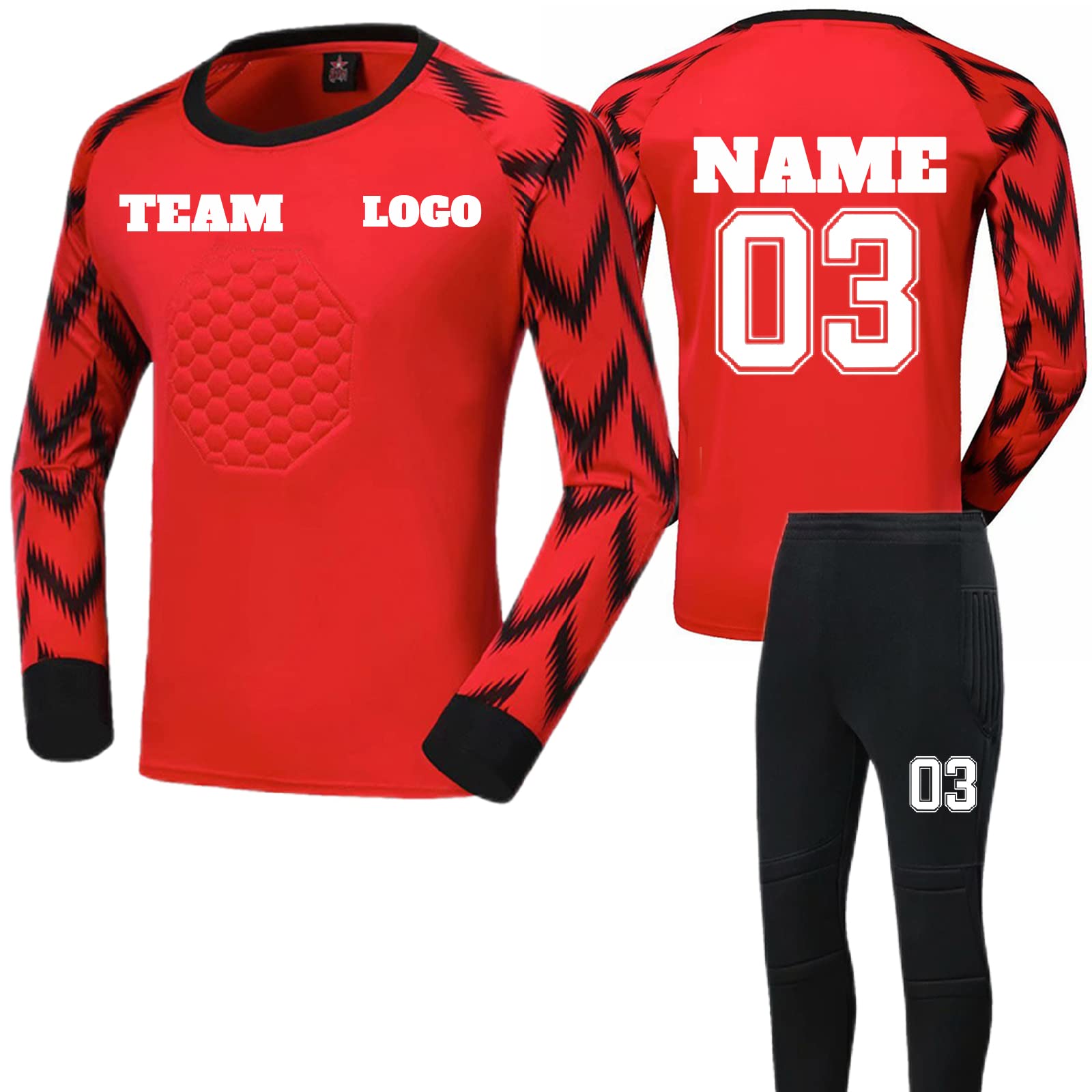 Torwarttrikot Herren Damen Kinder, Personifizieren Torwart Trikot Set Langärmlige Hose Mit Namen Nummber Team Logo Home Auswärts Fußball Trikot