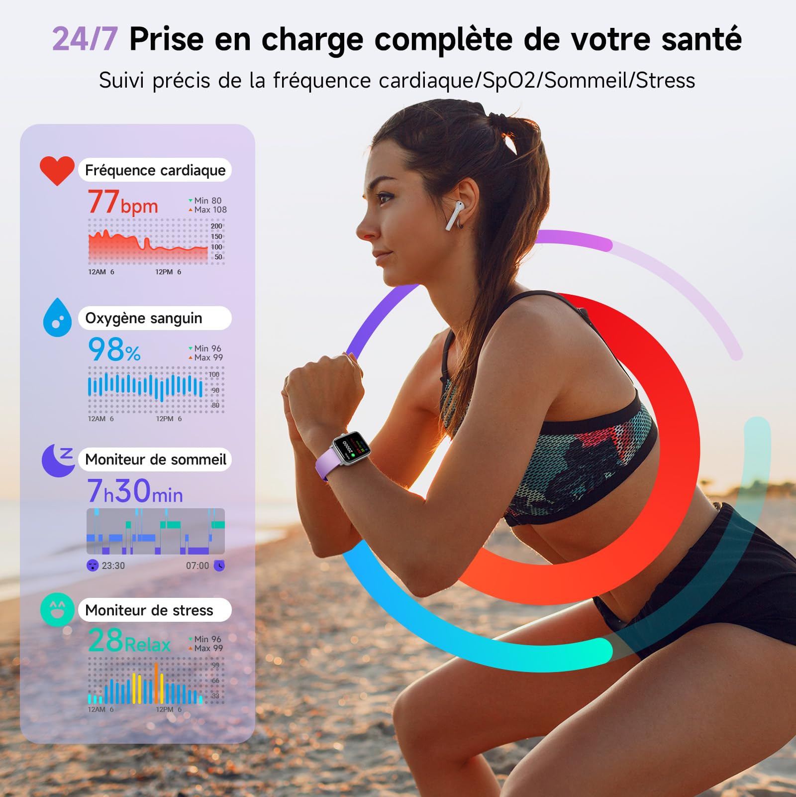 Montre Connectée Femme Appel Bluetooth, 1.8" Montre Connectée pour Samsung iPhone Android, Voix de l'IA, Alexa intégrée, Smartwatch Moniteur de SpO2/Sommeil/Podometre/Calories, IP68, 100+ Modes