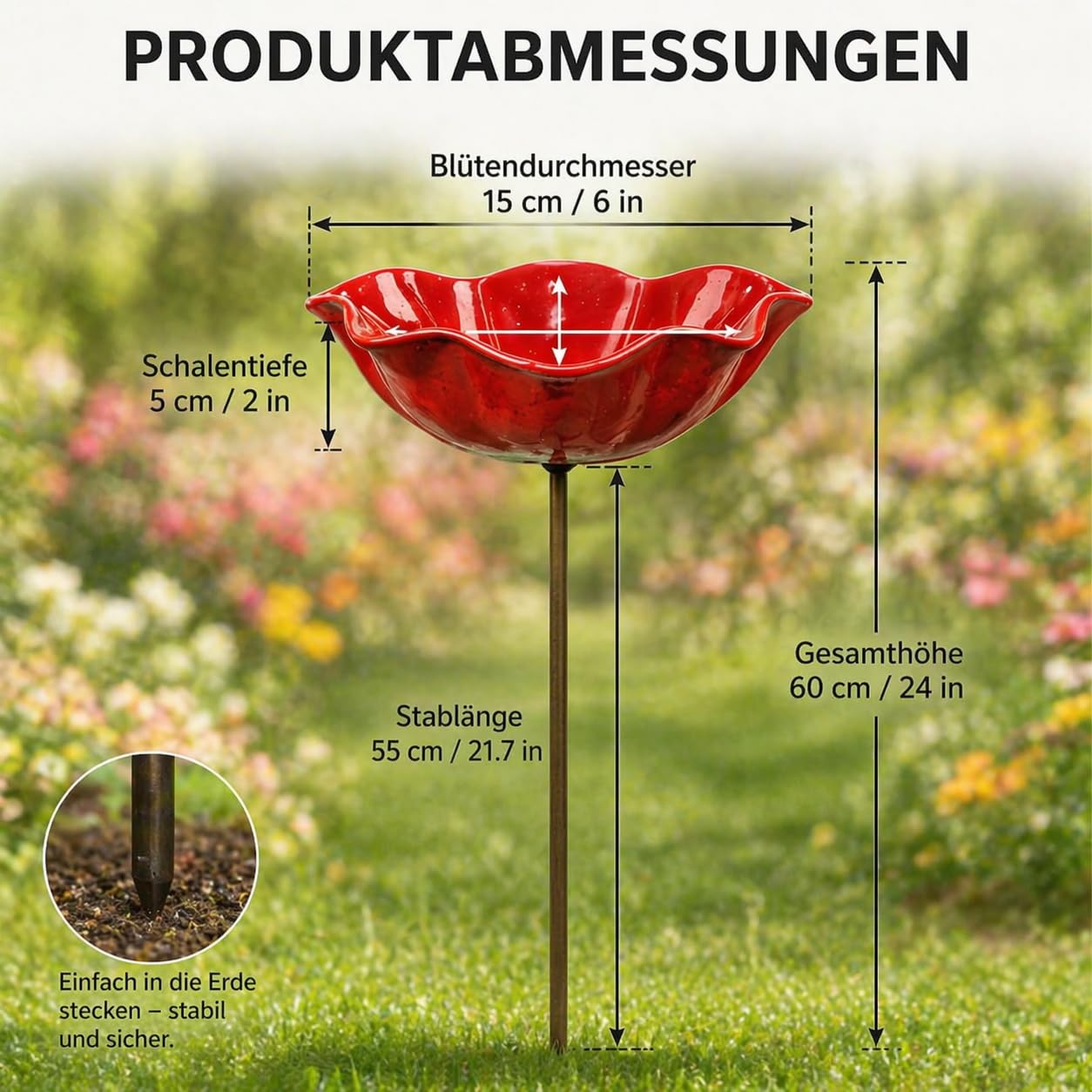 Blumen Gartenstecker Vogeltränke– Handgefertigter Metall Gartenstecker als Bienentränke & Vogelbad, Insekten Tränke für Garten – Geschenk zum Muttertag (Grün,5pcs)