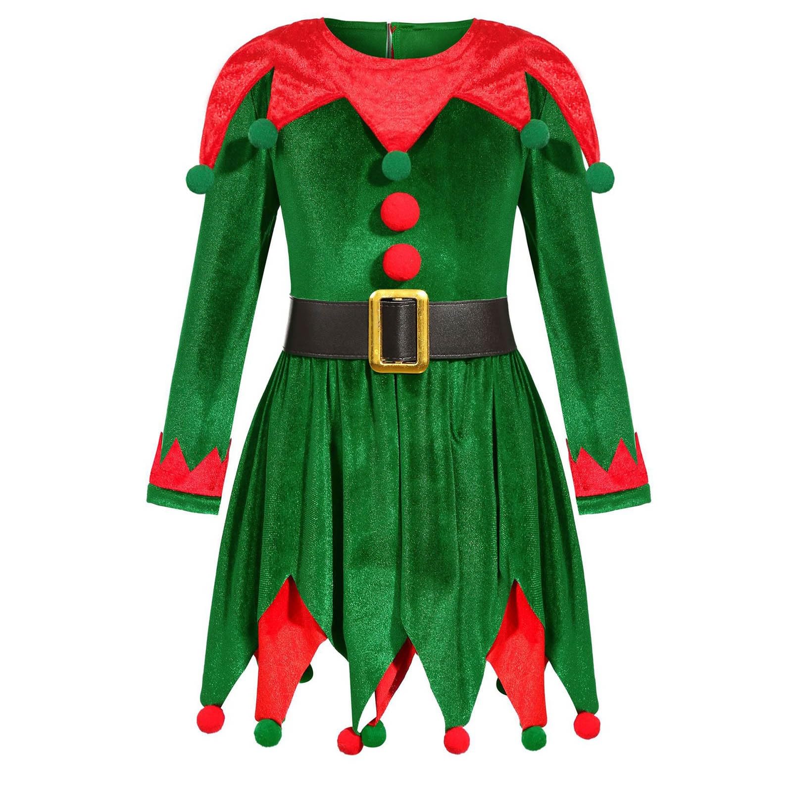 Costume da Babbo Natale da bambina, con vestito, cappello, calze e