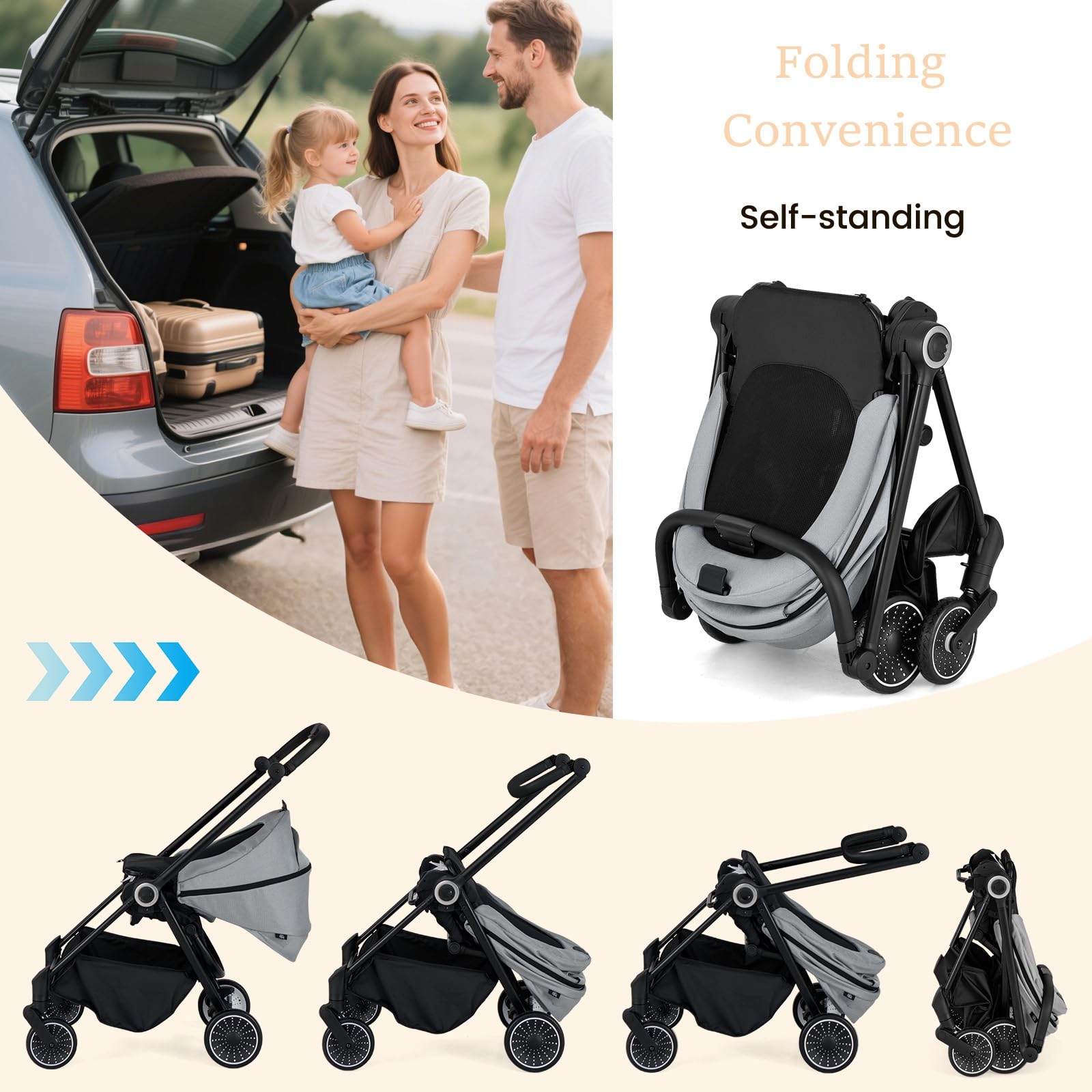 LIFEZEAL Passeggino Ultraleggero per Bambini 0-36 Mesi, Portata 30kg, Passeggino Compatto a Ombrello, Viaggio, Aereo, Pieghevole, Regolabile, Reversibile, Cintura di Sicurezza, Ruote, Freno, Parasole