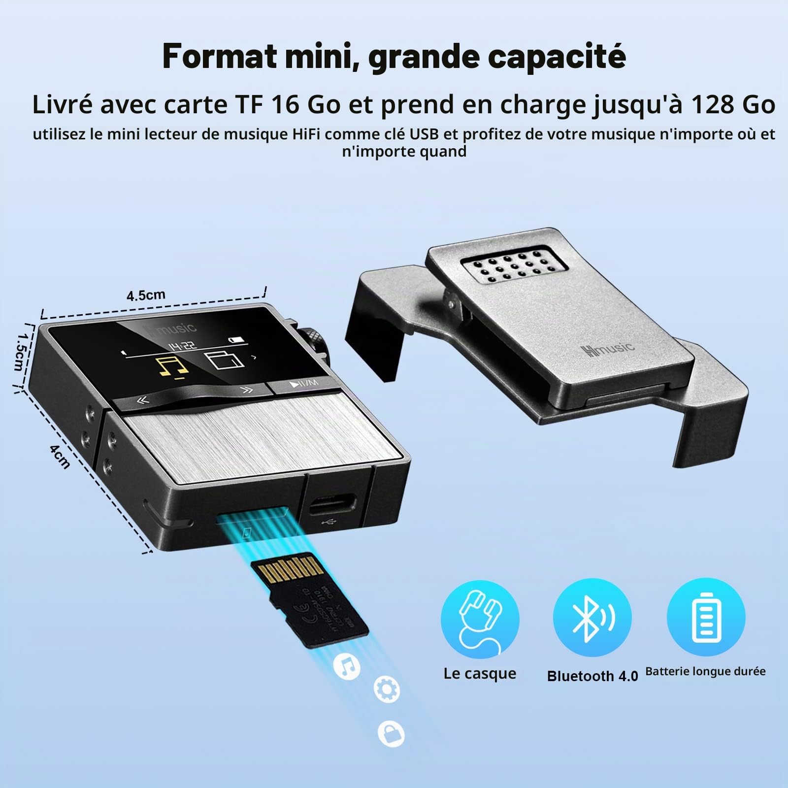 Hmusic P68 Lecteur MP3 HiFi avec Clip
