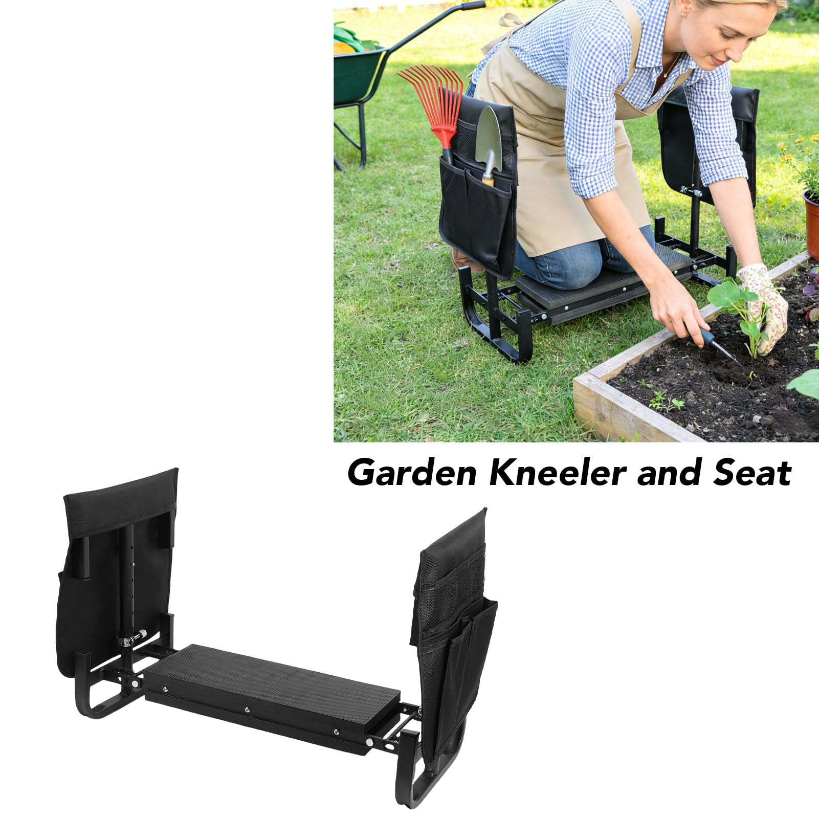 Rengue Rodilla y Asiento de Jardín, Taburete Plegable para Asientos de Trabajo con 2 Bolsas de Herramientas, Soporta 400 Libras para Jardineros, Personas Mayores, Arrodillador y Asiento de Jardín