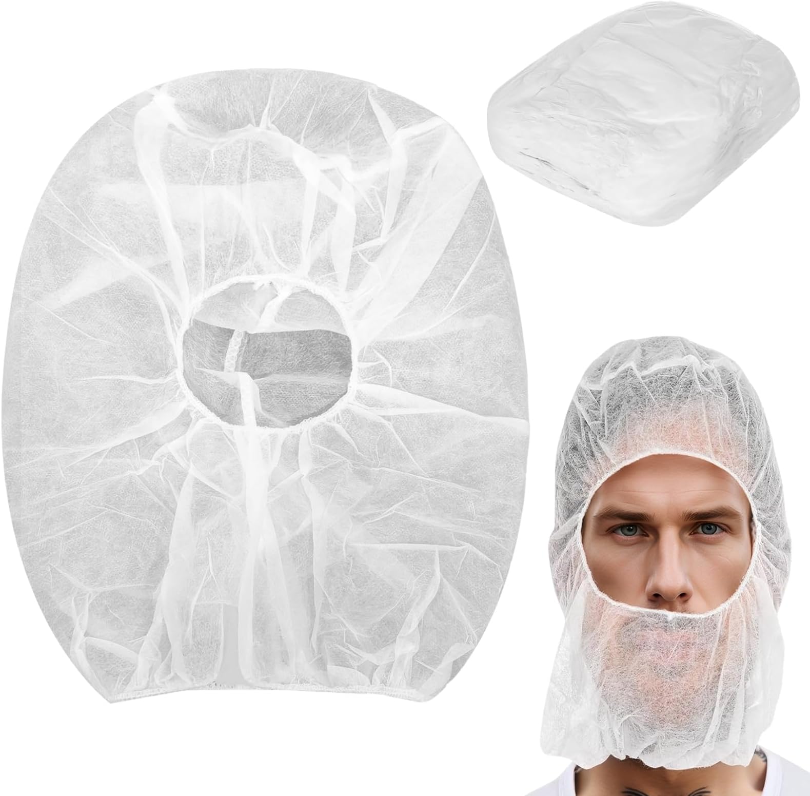 100 PCS Disposable Beard and Hair Nets, Universal Disposable Bouffant Hood Caps, Breathable Non-Woven Full Face Hair Net, Elastic Head Cap Beard Cover, Dust Caps for Food Service, Beauty Salons, Labs,