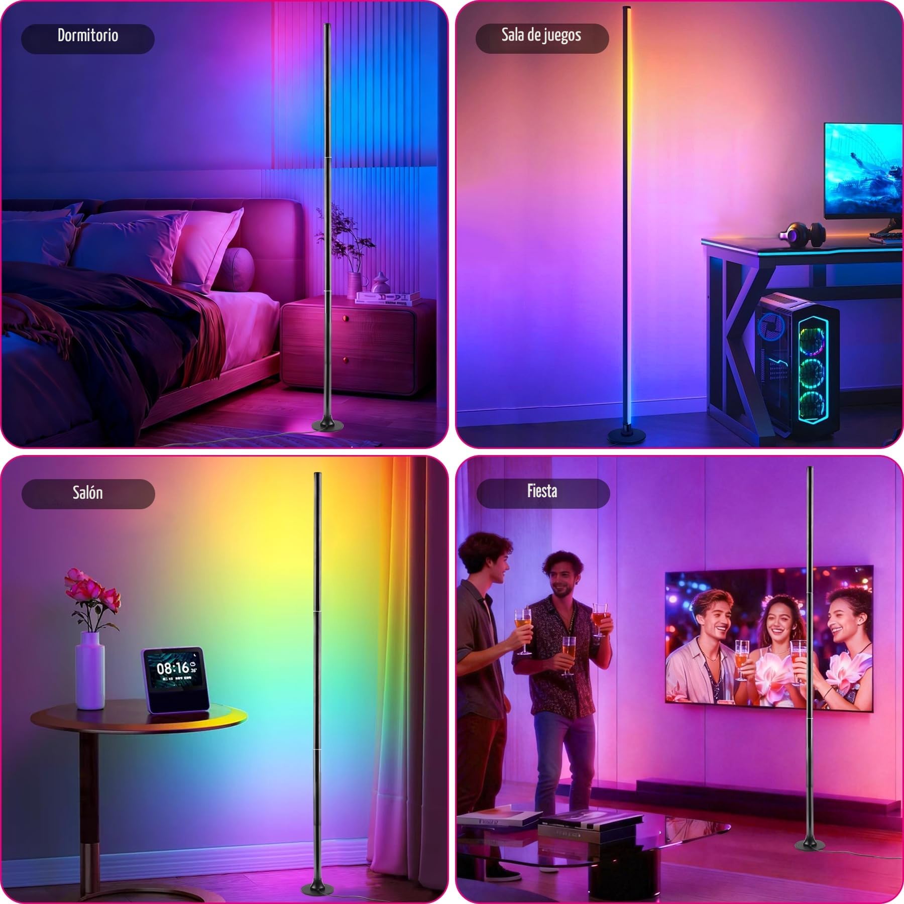 sylvwin - Lámpara de pie LED, lámpara de esquina LED RGB con control por aplicación y mando a distancia, sincronización musical, lámpara de pie RGB con mando a distancia, 16 millones de colores, sala