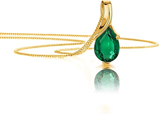 Orovi Gold necklace for women - Blue Sapphire/Ruby/Emerald/Topaz/Amethyst/Aquamarine Pendant with 45cm Gold Chain - Solid 9k/375 White/Yellow Gold - September birthstone - Hypoallergenic