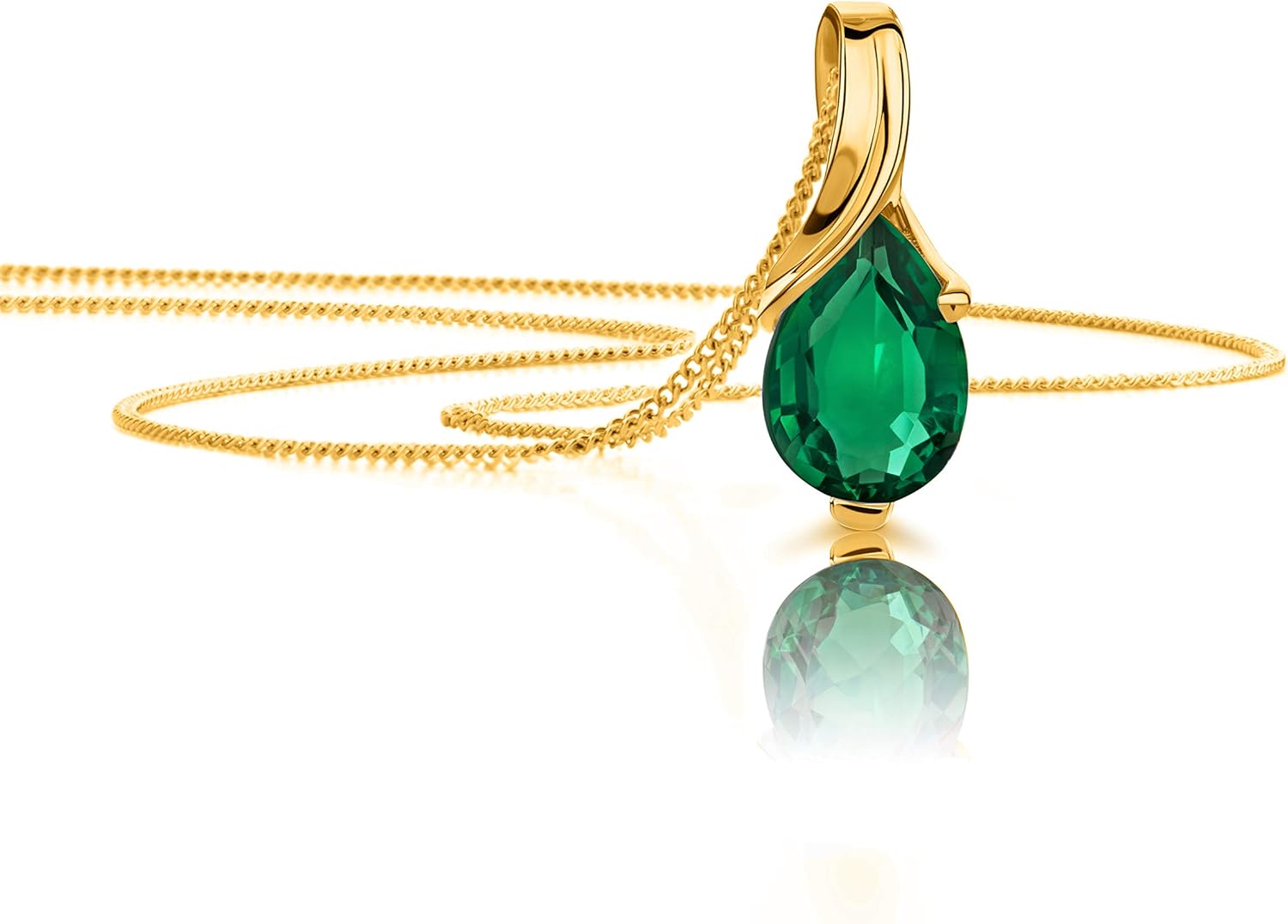 OROVI Pear-Shaped Yellow Gold Necklace for Women with an Emerald in 9 Carat Gold, Hypoallergenic Necklace