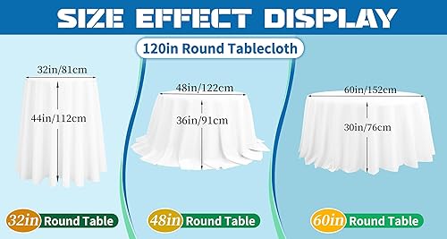 Miniatura 8 de fani Paquete de 8 manteles redondos de 120 pulgadas, mantel de tela de poliéster blanco para mesa redonda, lavable a manchas y arrugas, para bodas,