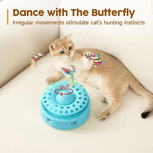 Vista 9 de Potaroma Cat Toys - Juguete interactivo automático 3 en 1 para gatito, mariposa aleteante, pluma en movimiento, bolas de pista, fuentes de Blanco
