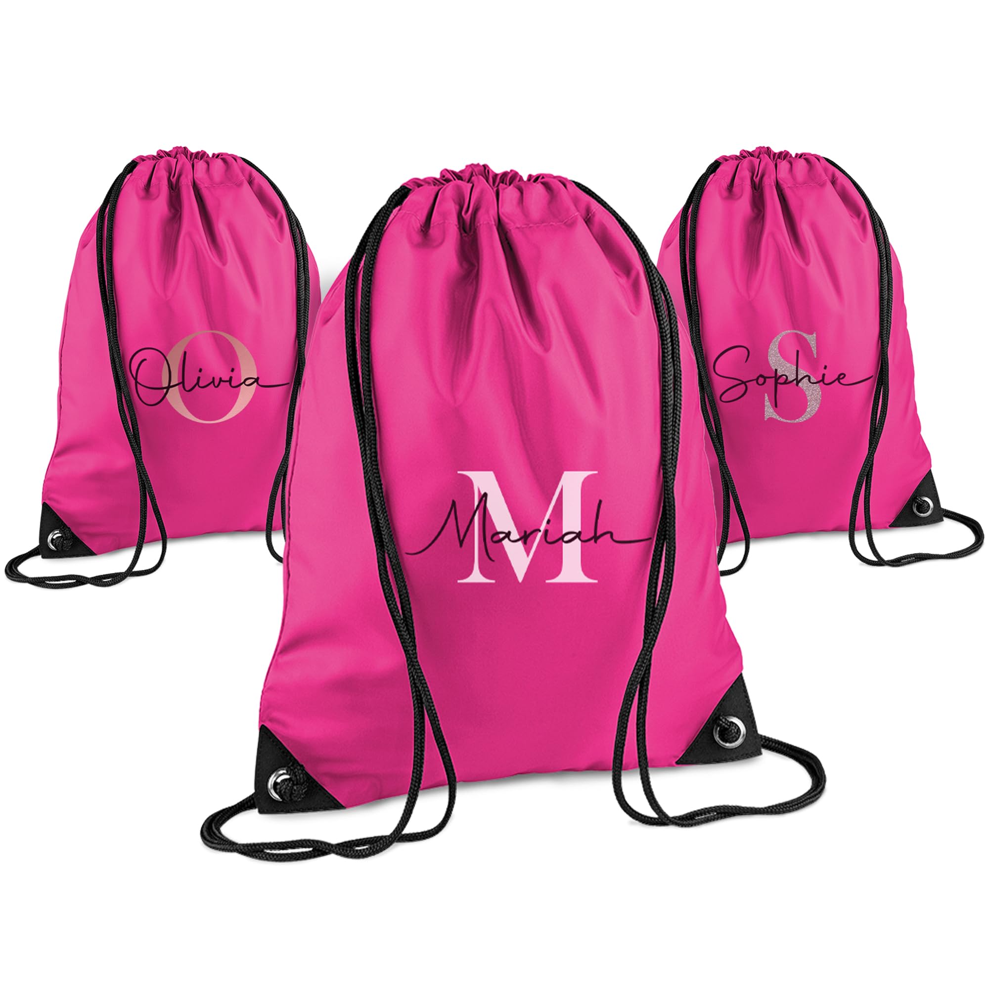 Print Maniacs Personalised Drawstring Bag for Kids Back to School PE Bag, Swim Bag with Name Ideal for Boys, Girls, Toddlers,and Primary School Students Perfect School Bag Fuchsia