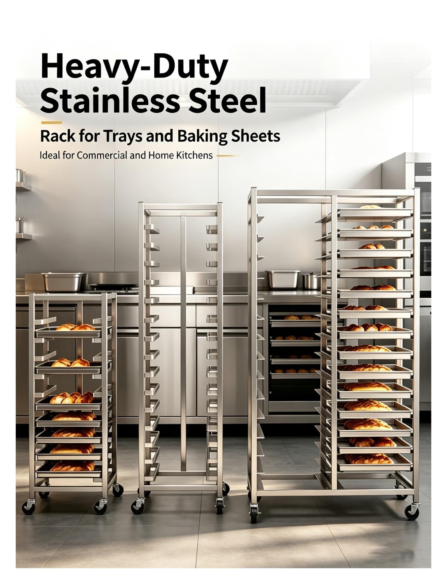 Scaffale da forno for riporre teglie in lamiera di acciaio inox su ruote | Carrello portaoggetti for teglie for panini, resistente, con rotelle(30-Layer)