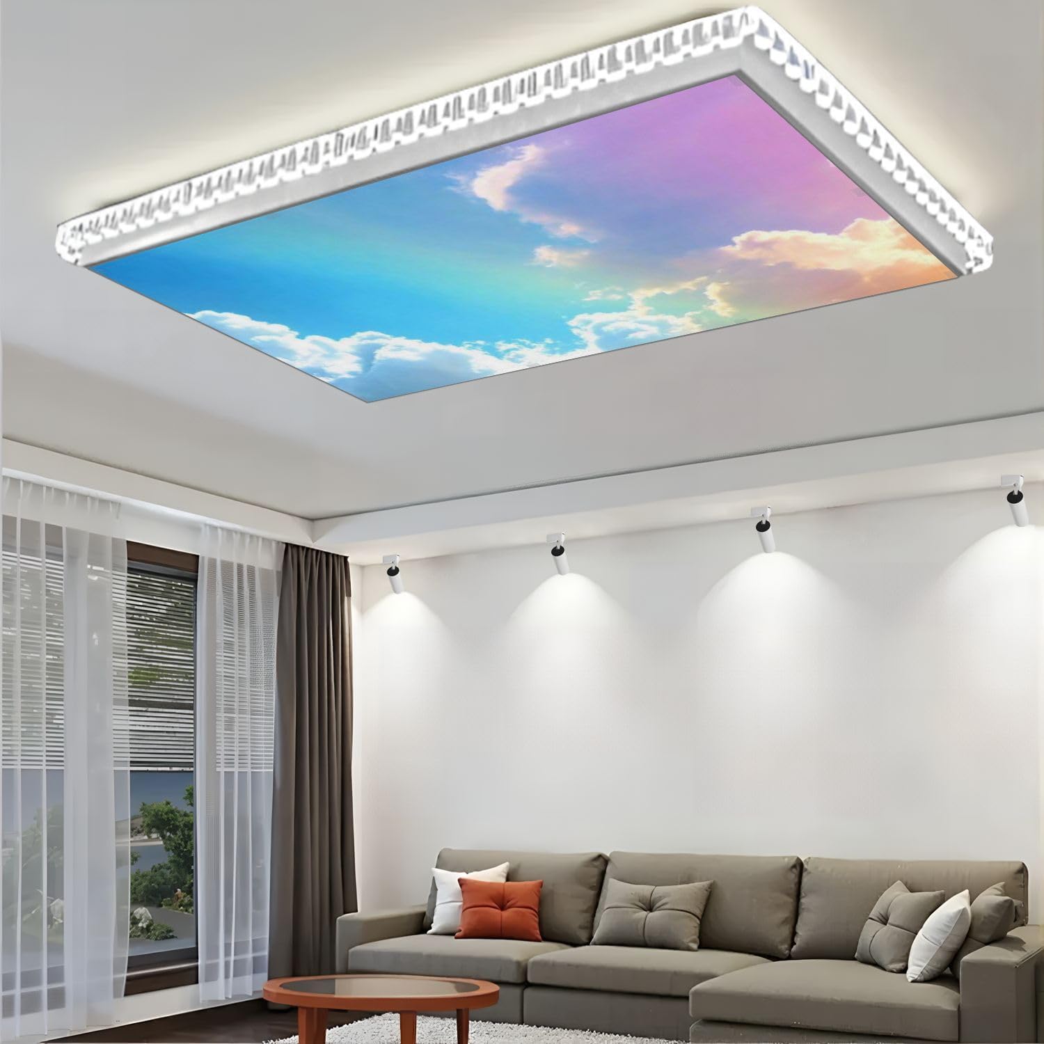 Fluorescent Light Covers for Ceiling Lights Beauty sweet pastel green blue colorful fluffy clouds sky multi color Easy to Install Magnetic Light Filter for Classroom Office Hospitals School Home Decor