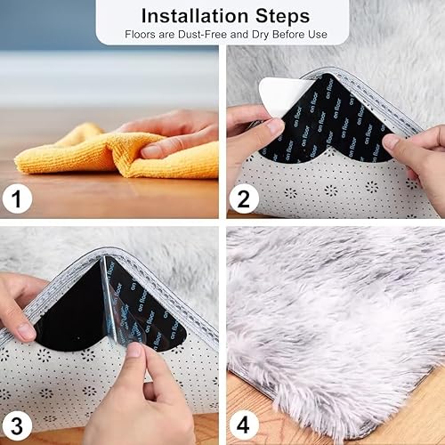 Miniatura 8 de Paquete de 16 Pinza de esquina para alfombras para suelos de madera dura para sujetar la alfombra, antideslizante debajo de la alfombra, cinta