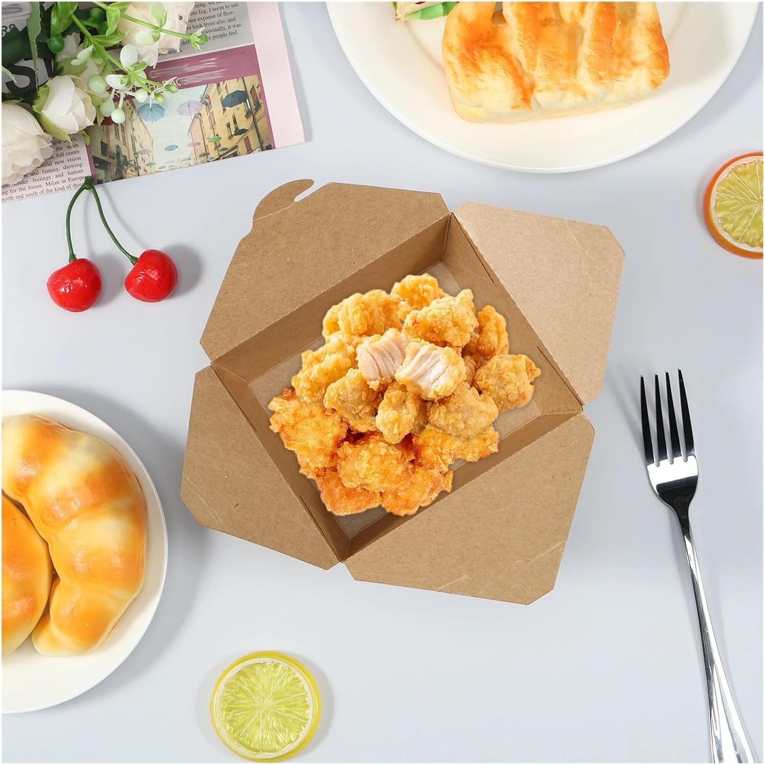 Chinese Take Out Boxes 50Pcs Food Containers 30oz Paper Container Grease and Leak Resistant Baked Pastry Packaging Box