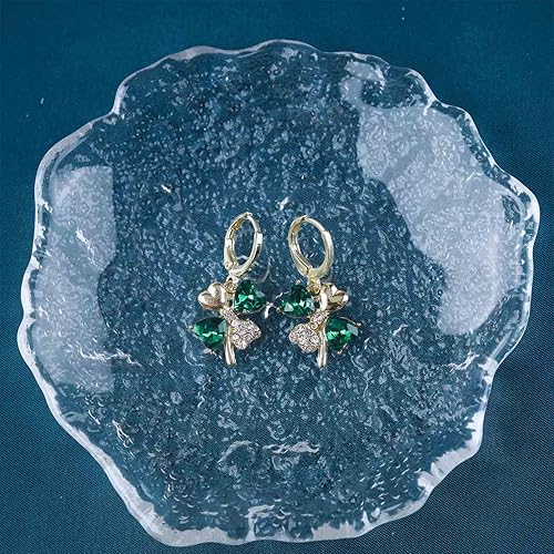 Boho Emerald Crystal Drop Earrings Green Rhinestone Flower Earrings Vintage Emerald Petal Earrings Green Cz Flower Earrings Jewelry for Women