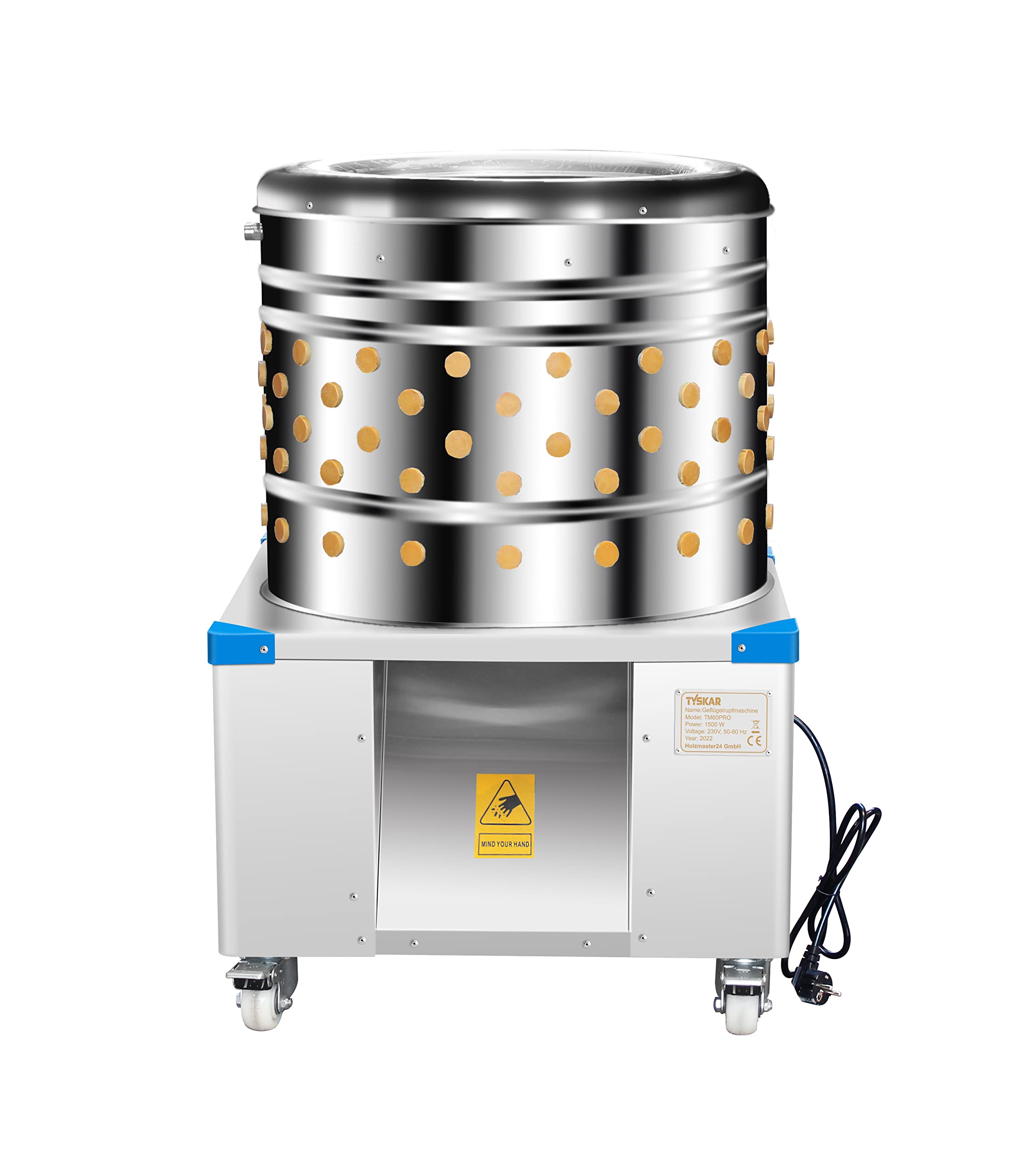 Geflügelrupfmaschine TM60PRO 230V 1.5kW mit Wasseranschluss 55 cm Trommel 151 Finger Hühner | kleine Enten| Geflügel