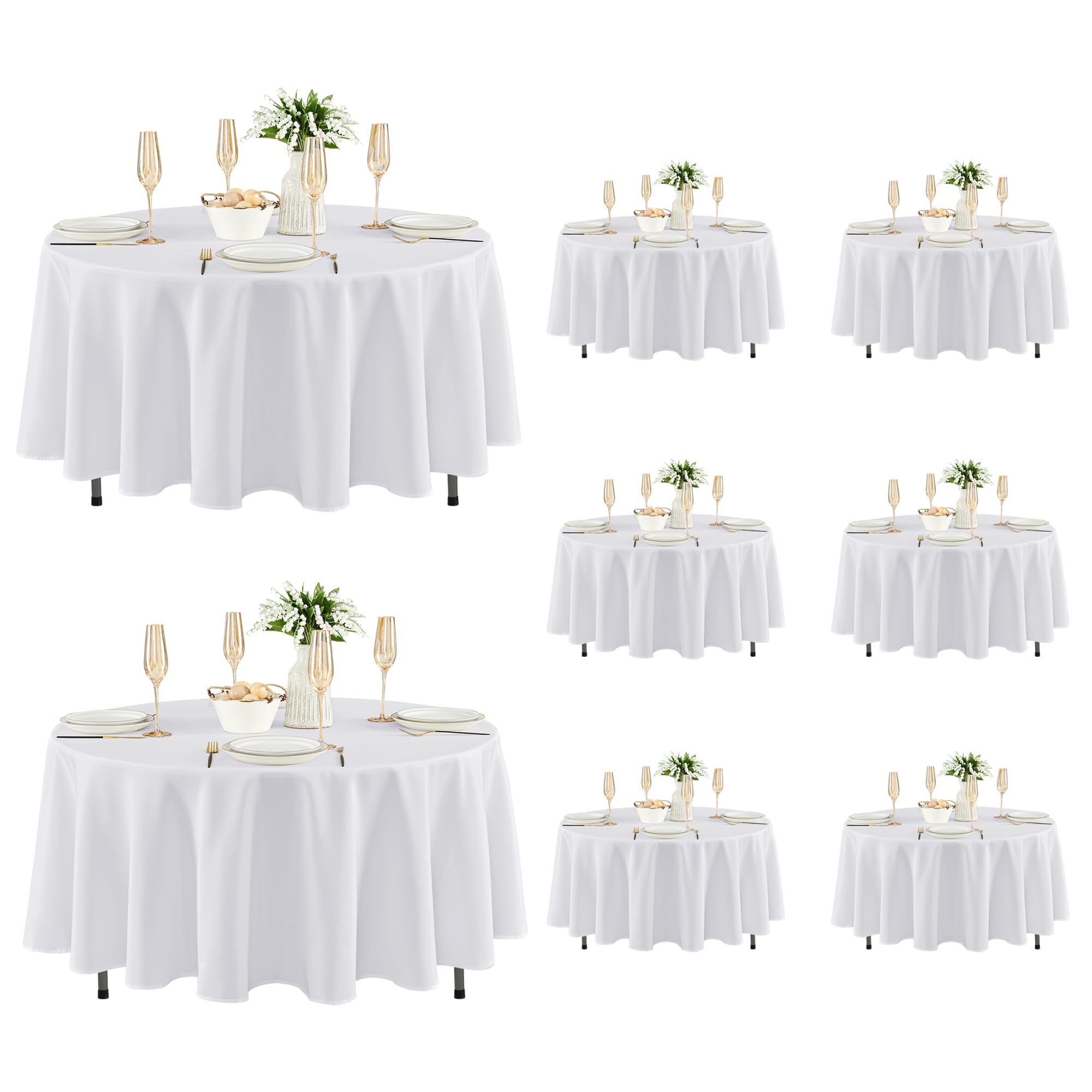 ( similar ) ( incomplete ) Fitable 8 Pack Round Tablecloths: Stain Resistant Wrinkle Free Circle Table Clothes, Washable Reusable Polyester Table Covers for Wedding Party Birthday Banquet Reception(White, 84 Inch)