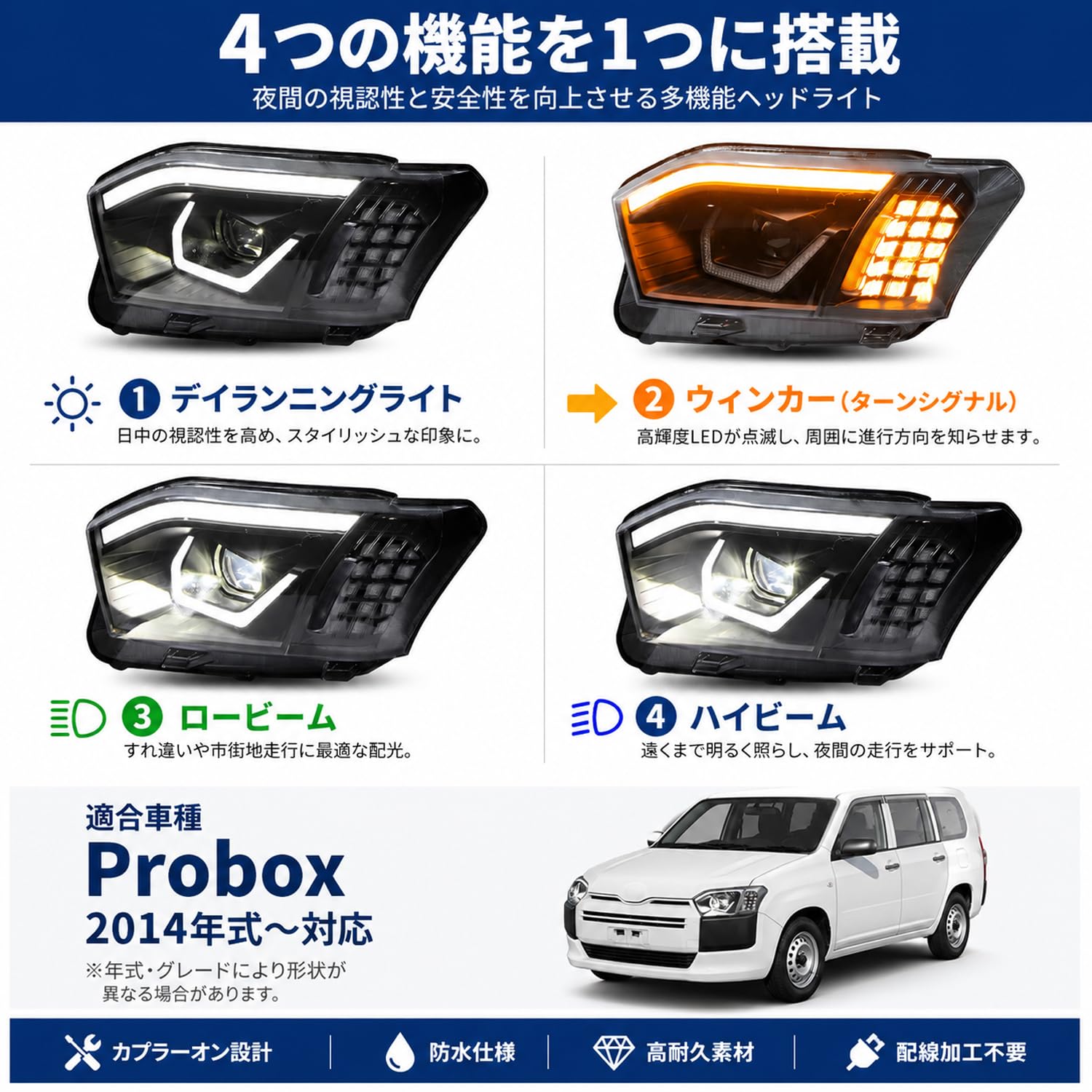 Amazon | HCMOTIONZ 全LED プロボックス ヘッドライト XP16#V型