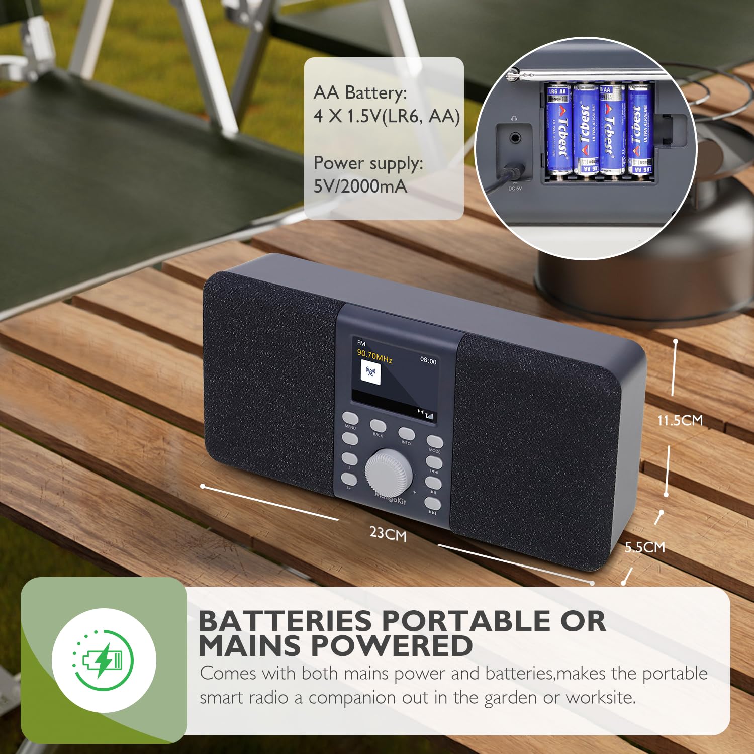 Radio Numérique DAB+ Stéréo Portable Bluetooth FM 40 Stations Préréglées Gris Foncé