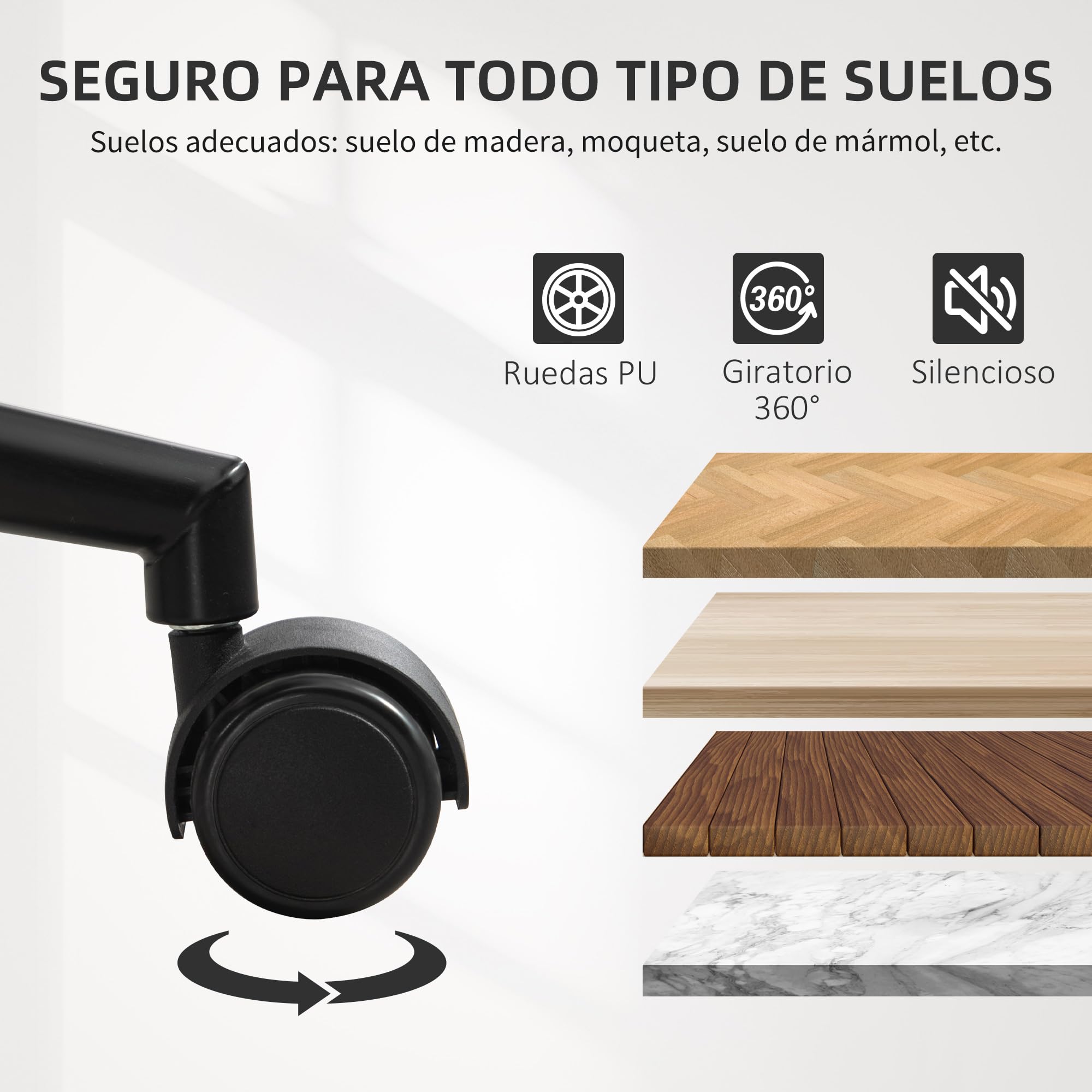 HOMCOM Silla de Oficina sin Brazos Vintage Giratoria Negro y Marrón | Silla de Escritorio, Tapizada en PU, Madera Curvada, Altura Ajustable, Respaldo Curvado
