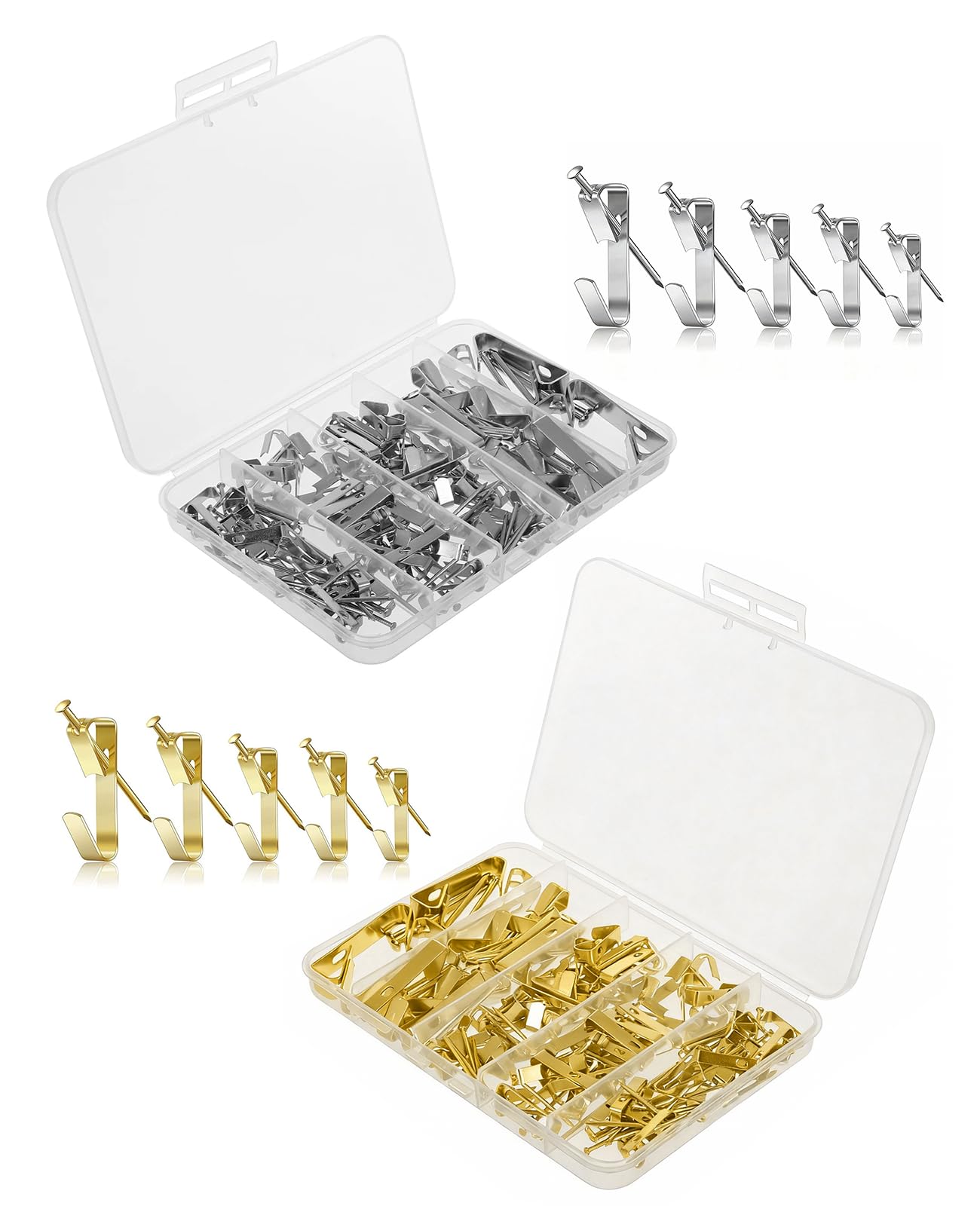 hommova 240 Pcs Picture Hanging Hooks Kit, 5 Sizes Picture Hook for Plastered Walls, 10 20 30 50 100 Lb