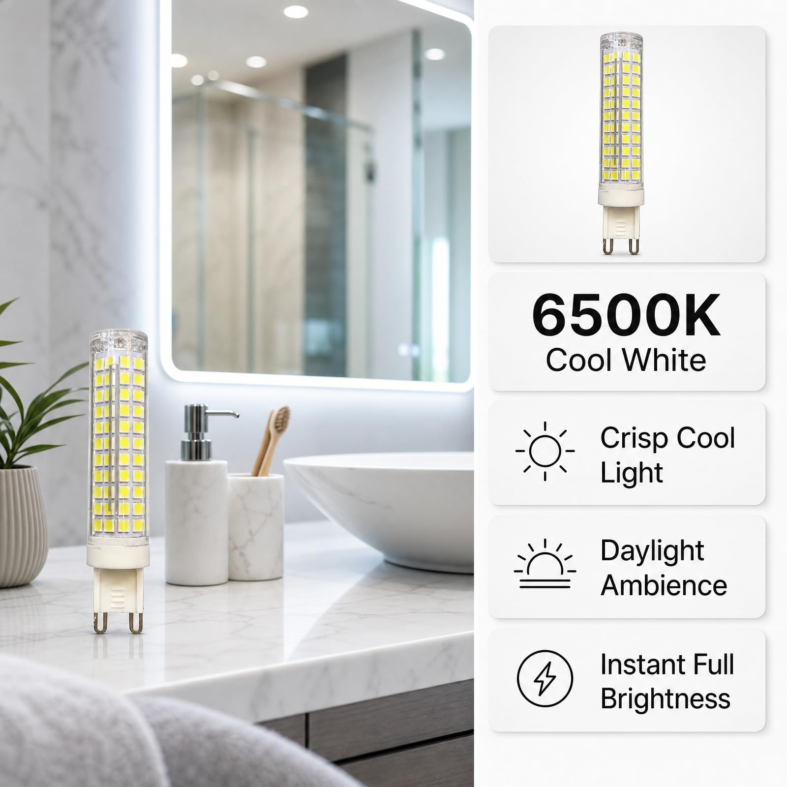 Ahorro Bombilla LED G9 Maíz Regulable 15W, Luz Fría 6500K, Equivalente a 120W Halógena, 1500LM, 360°, Cerámica, para Araña Colgante(8 Pack)