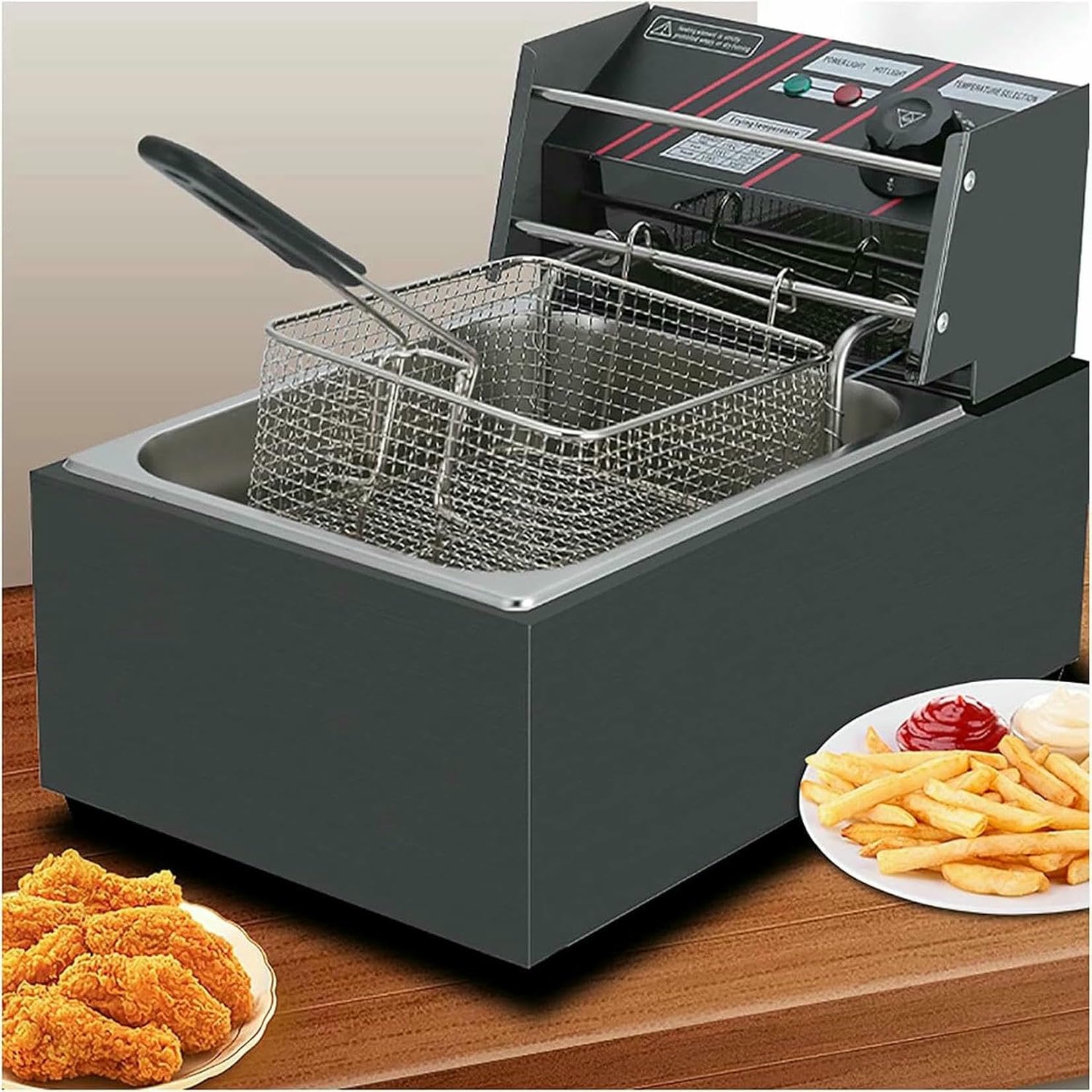 Friggitrice elettrica Professionale con cestello per Olio, friggitrice elettrica Professionale da 10 Litri, friggitrice elettrica da banco in Acciaio Inossidabile da 2500 W cestello~/