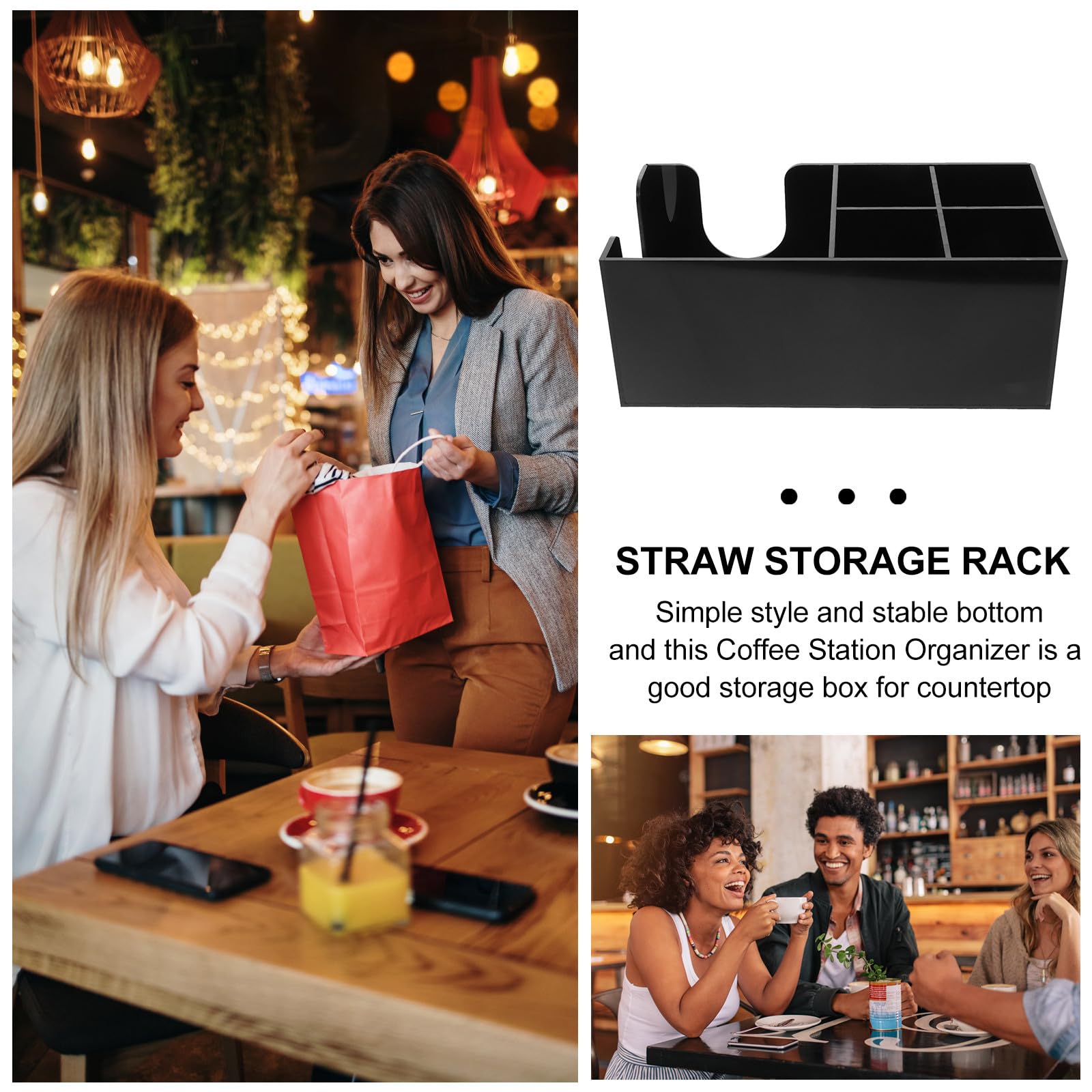 Levemolo Organizzatore per Bar Caffè in Legno Scomparti, Porta Cannucce e Scatola Bustine Tè, Contenitore per Stazione Caffè da Banco, Accessorio per Forniture Bar e Bevande