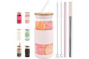 Caperci Matcha Glass Cup with Straw - 20 oz Reusable Iced Coffee Cup