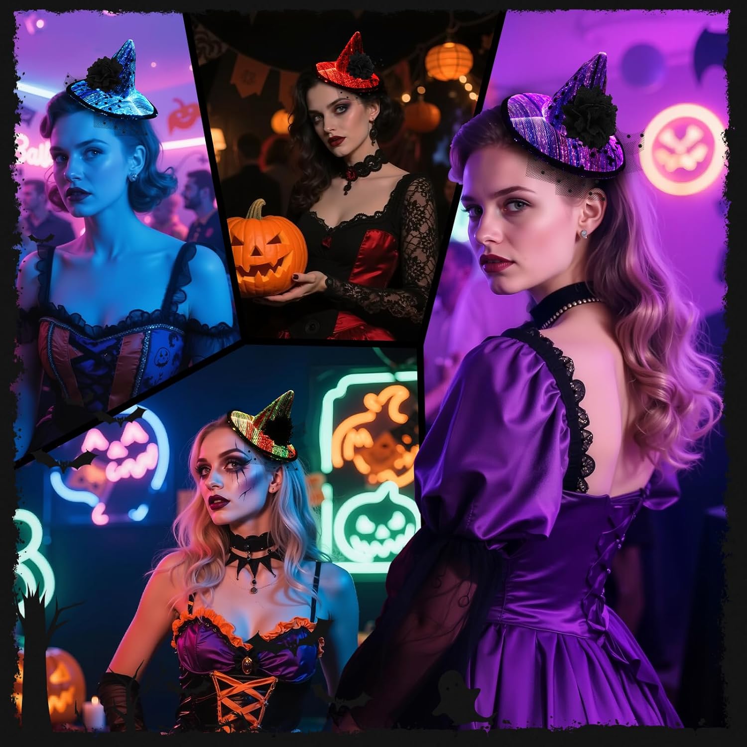 lumisonata Light up Witch Hat Clip Small Halloween Hat Christmas LED Hair Accessories for Cosplay Party Gothic Headwear for Women