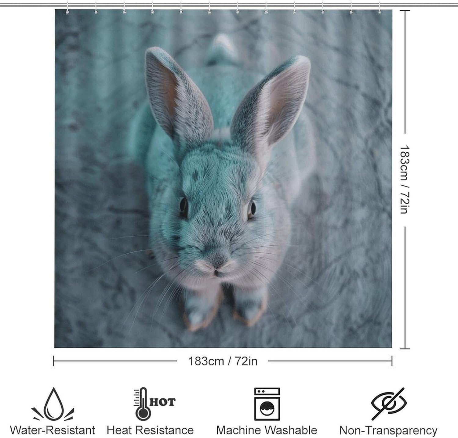 Light Blue Rabbit Shower Curtain Set 4 Piece, Non-Slip Bath Mat with Toilet Lid Cover and Waterproof Shower Curtain with 12 Hooks, Complete Bathroom Set for Home Decor