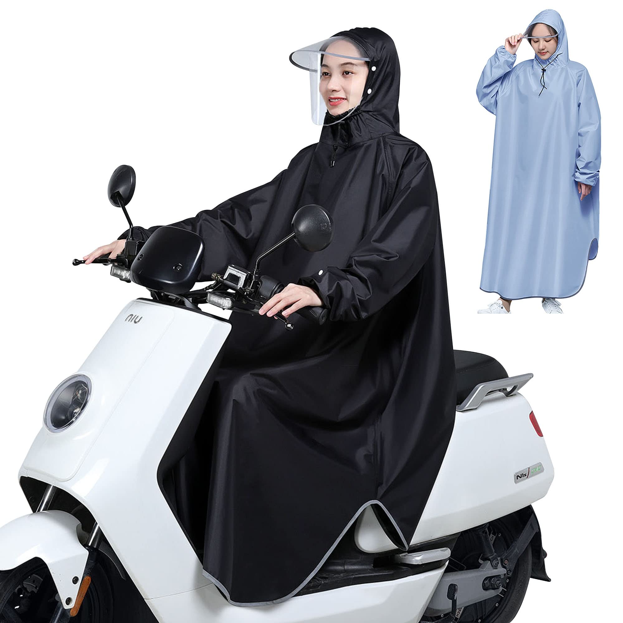 Poncho de Pluie à Capuche Léger avec Bord, Poncho Imperméable à Manches Longues pour Hommes Femmes Adultes Moto, Scooter de Mobilité, Cyclisme, Randonnée (Color : Noir, Size : 4XL)