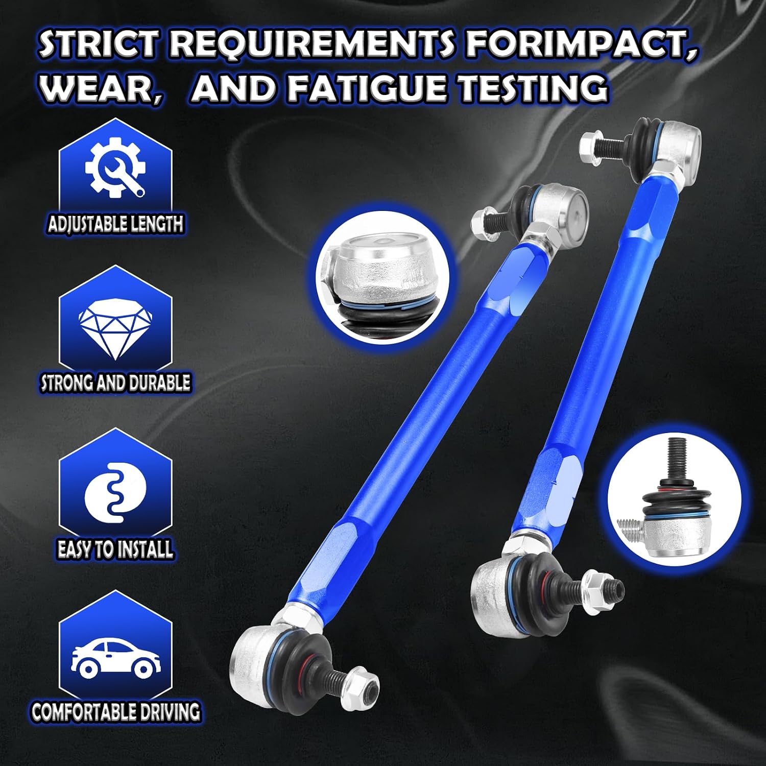 K80235 Adjustable Sway Bar Links - Adjustable Front Stabilizer Swaybar end Link 300mm - 350mm Compatible with 2004-2009 Mazda 3 2006-2014 Mazda 5 1995-2001 BMW 740i 740iL 750iL 2000-2003 BMW Z8