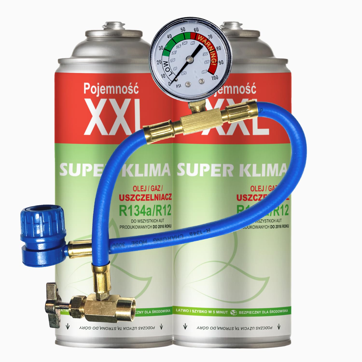 Pack doble kit recarga gas aire acondicionado coche R134a 3 en 1 con cargador y manómetro