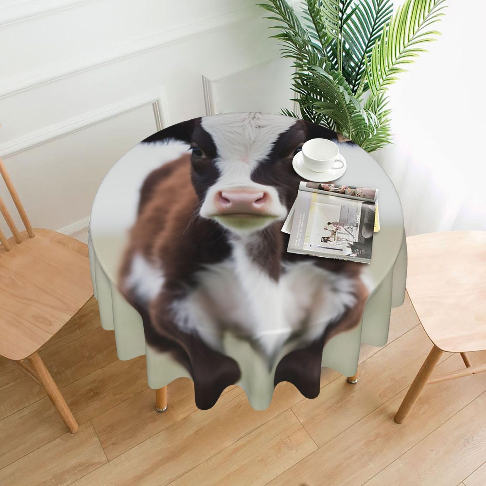 FodPand Cow Tablecloths for Round Tables 60 Inch - Reusable Washable Dining Table Clothes - Stain and Wrinkle Resistant Decorative Fabric Table Cover for Wedding Party