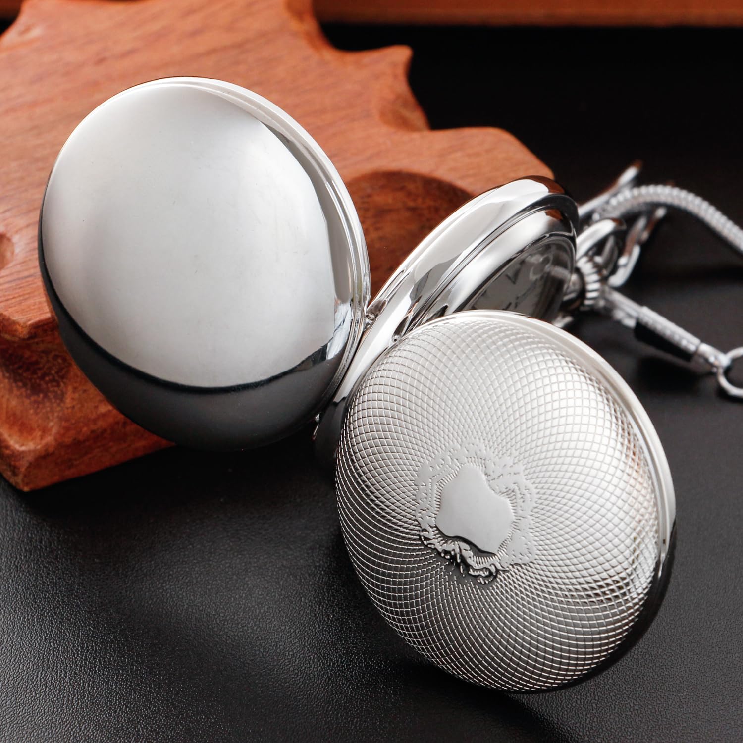 Reloj de bolsillo mecánico para hombre con cadena, estilo vintage, de cobre completo, cuerda manual de segundos y 24 horas, subesferas para hombre con caja, MW155-plata