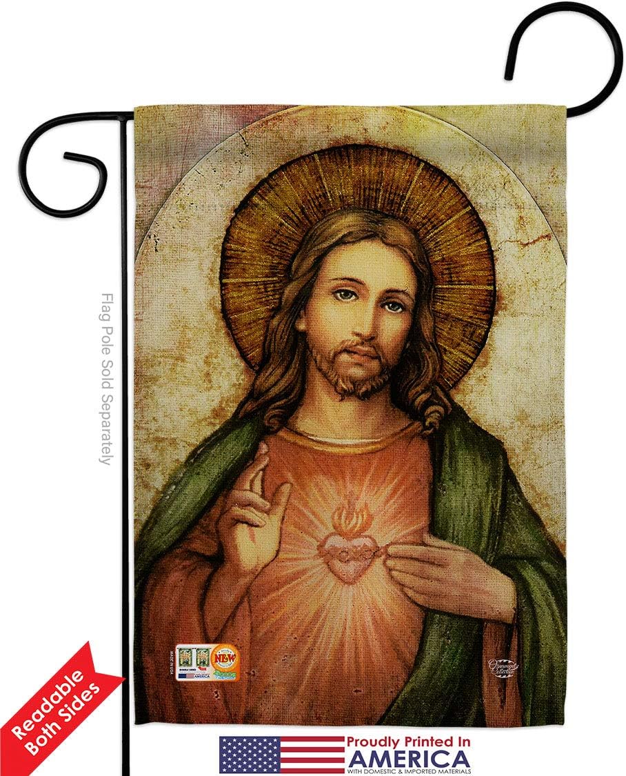 Catholic Gift Sacred Heart of Jesus with USA Flags Home Decor Religious Banner Faith Hope Grace Religion Easter Lawn Porch Outdoor Wall Tapestry Indoor House Banner Small Christian American July 4th Decoration Made In USA