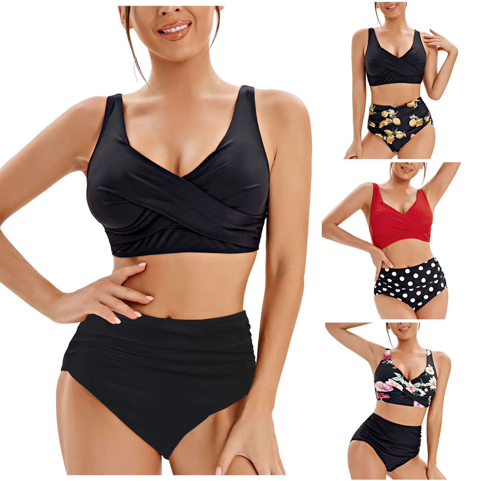 Bañador Mujer Bikini De Talla Grande con Estampado Sexy Bikini Sin Espalda Cintura Alta Cintura Alta Mujer con Bañador De Dos