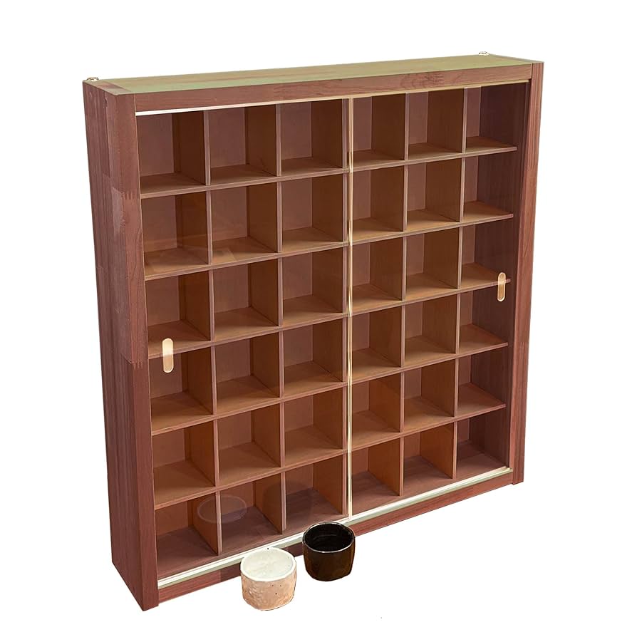お猪口 収納 コレクションケース 36マス アクリル付 マホガニ色塗装