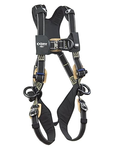3M DBI-SALA ExoFit NEX 1113331 Arnés de escalada con arco de cuerpo completo, 4 anillos de aluminio recubierto de PVC. Anillos en D, malla