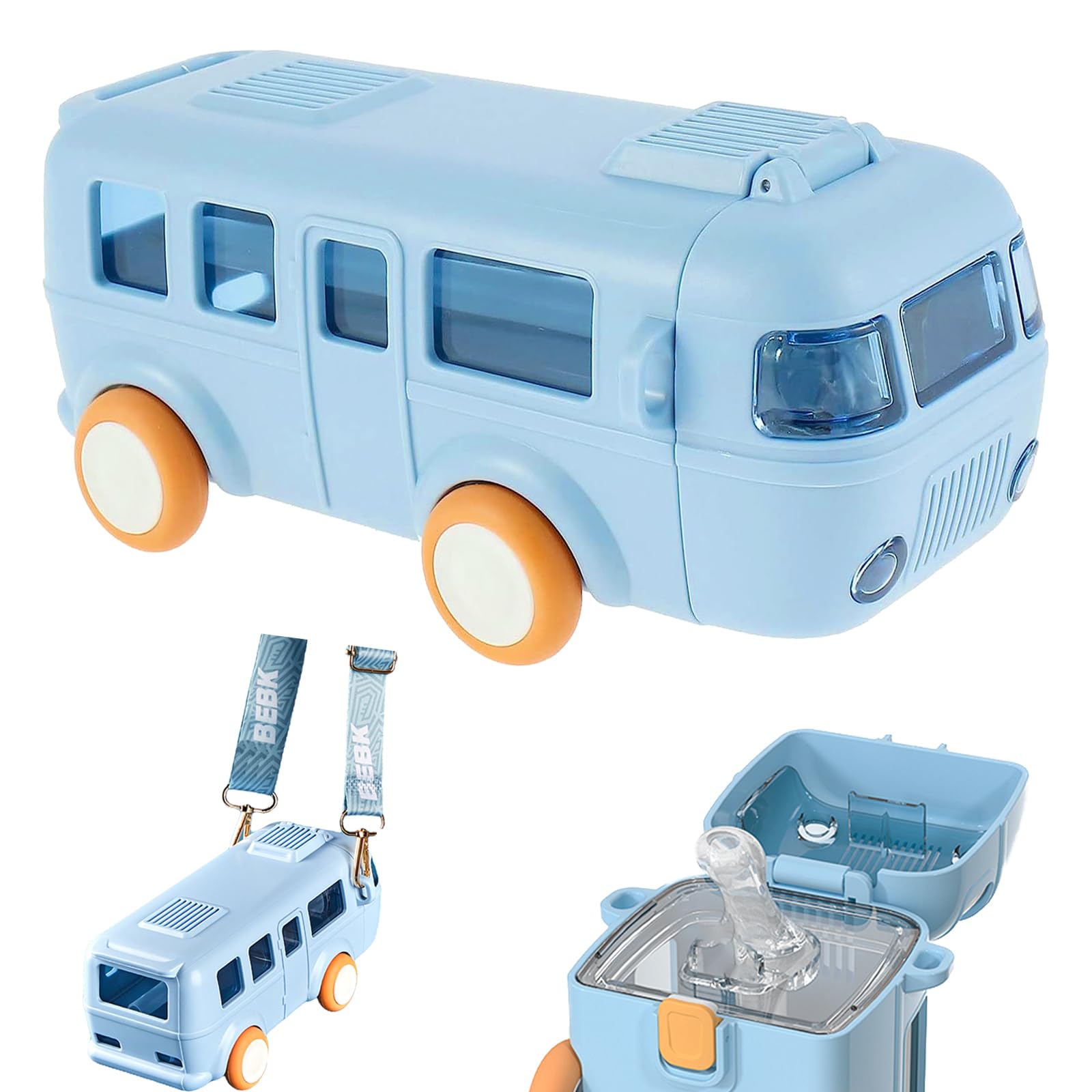 School Bus Water Bottle for Kids, Sippy Cup with Wheels, 16oz/500ml Truck Water Bottle(Blue)