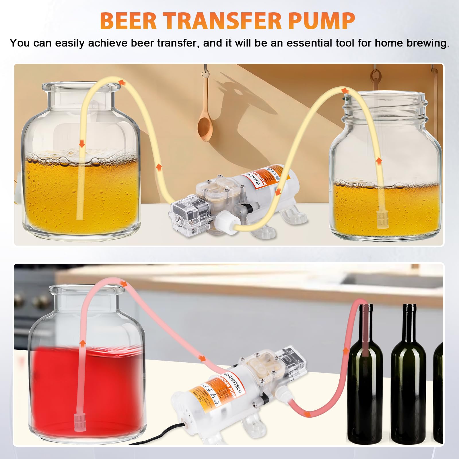 YUCHENGTECH Homebrew Pompe de transfert de vin électrique de qualité alimentaire auto-amorçante à vitesse réglable avec tuyau de 4 m et 2 filtres Faible bruit Idéal pour pomper du vin, de la bière et